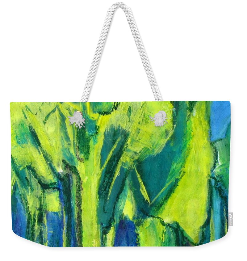 Spring Yellow And Green Weekender Tote Bag featuring the painting Trees by Betty Pieper