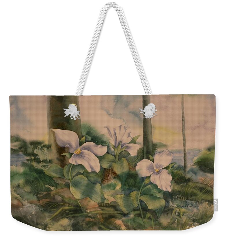 Trillium Weekender Tote Bag featuring the painting Trillium by Heather Gallup