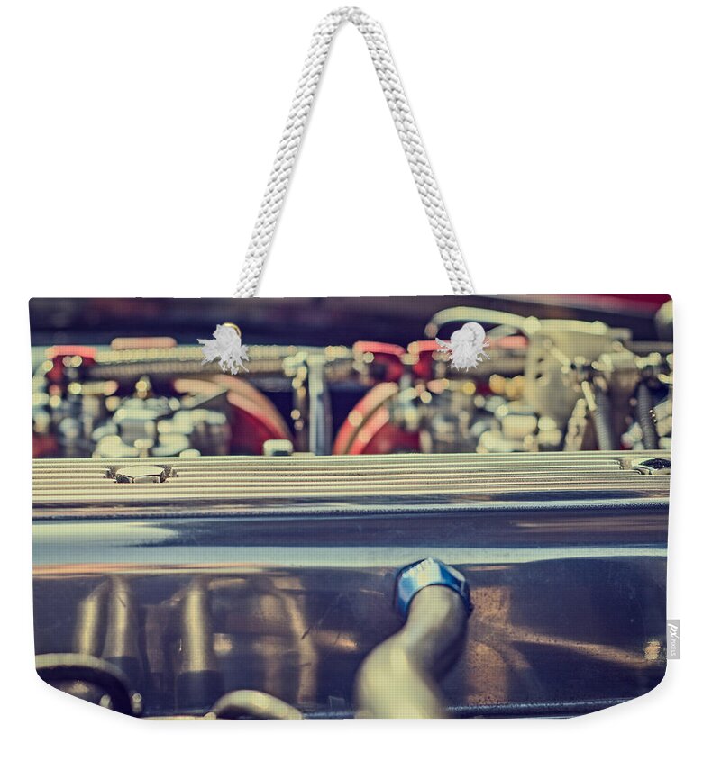 Style Weekender Tote Bag featuring the photograph Triumph TR4 Engine by Spikey Mouse Photography