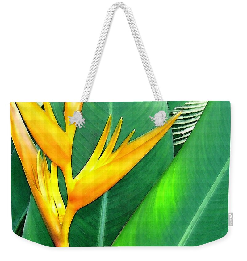 Yellow Heliconia Weekender Tote Bag featuring the photograph Tropical Fingers by James Temple