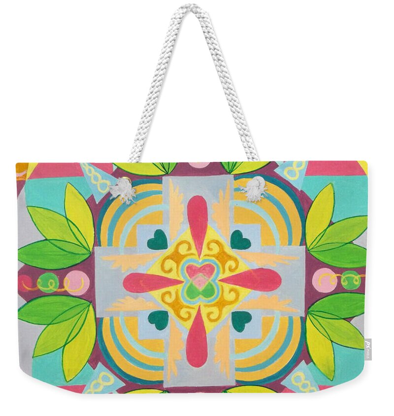 Tropical Weekender Tote Bag featuring the painting Tropical Mandala by Anne Cameron Cutri