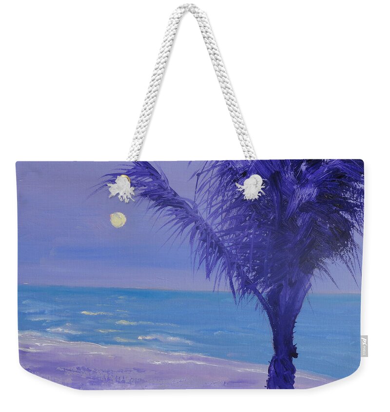 Tropical Weekender Tote Bag featuring the painting Tropical Moonrise by Judy Fischer Walton