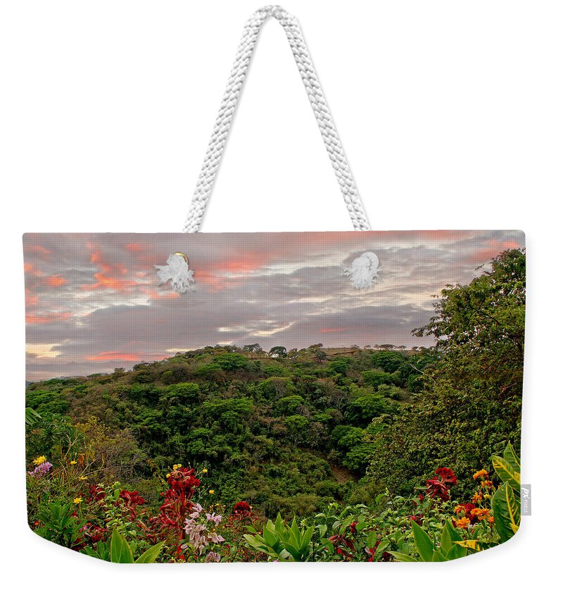Tropical Weekender Tote Bag featuring the photograph Tropical Sunset Landscape by Peggy Collins