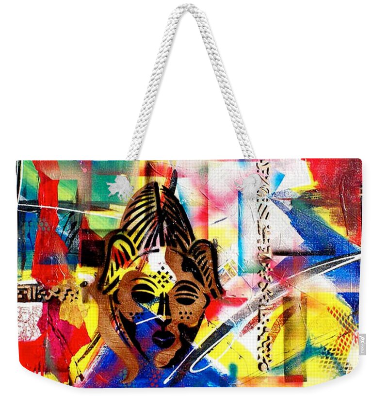 African Mask Weekender Tote Bag featuring the painting True to our Native Land by Everett Spruill