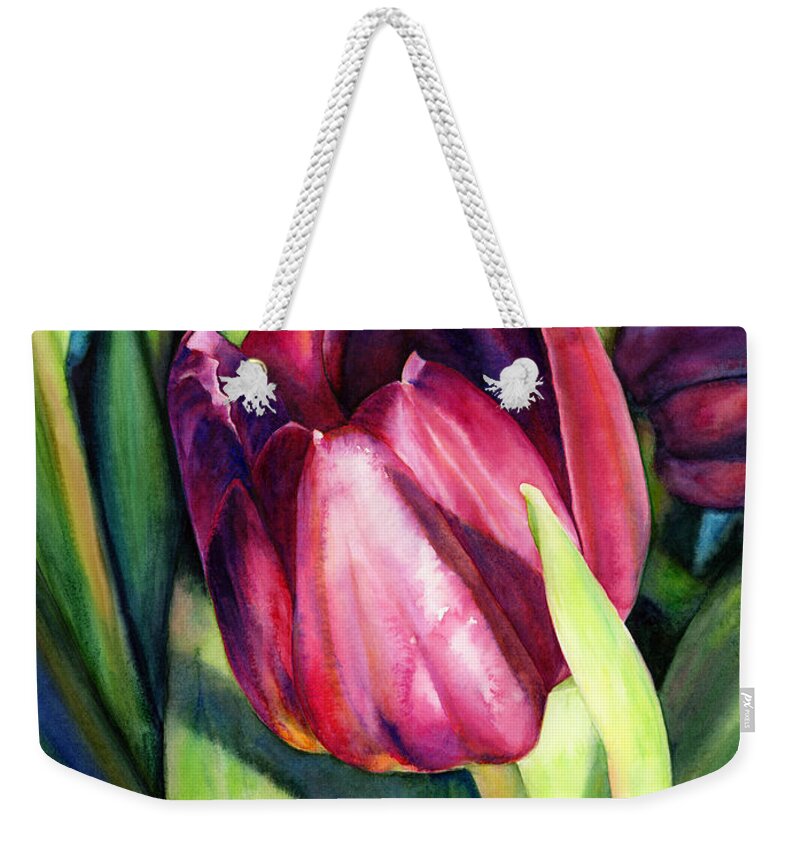 Tulip Weekender Tote Bag featuring the painting Tulip Delight by Hailey E Herrera