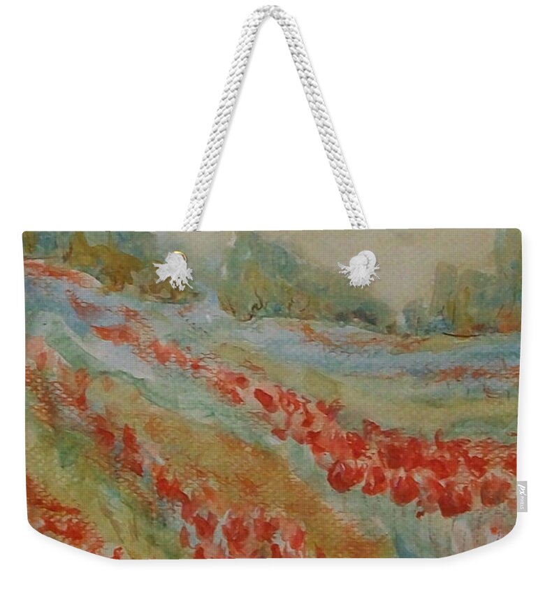 Landscape Weekender Tote Bag featuring the painting Tulip Field by Jane See