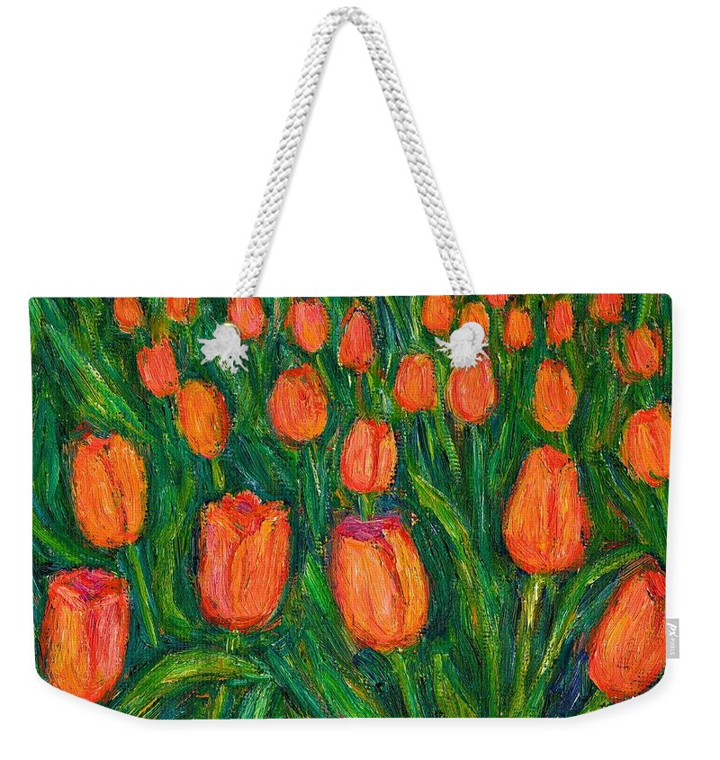 Tulips Weekender Tote Bag featuring the painting Tulip Twirl by Kendall Kessler