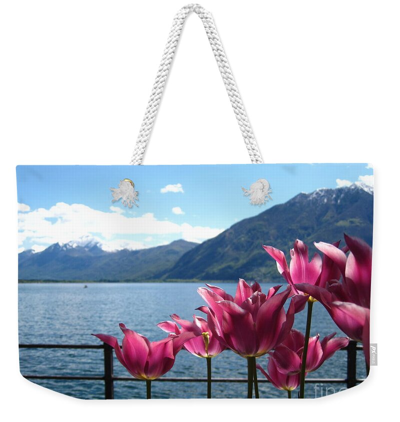 Sky Weekender Tote Bag featuring the photograph Tulips at Lake Geneva by Amanda Mohler