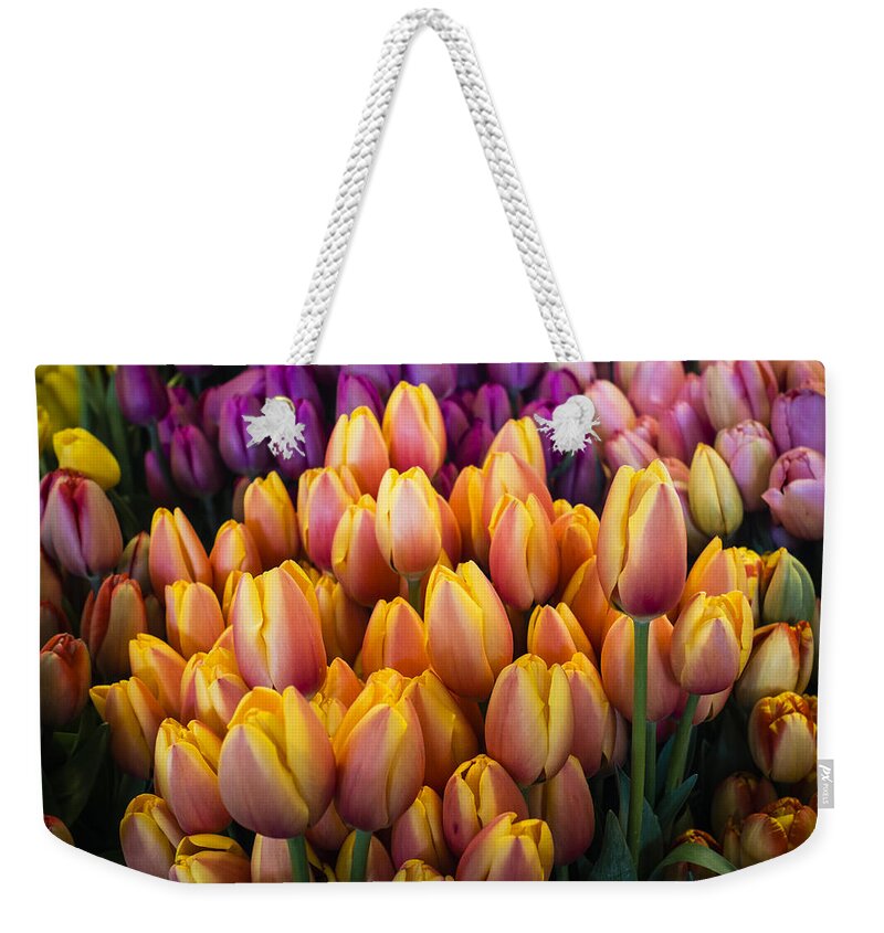 Tulip Weekender Tote Bag featuring the photograph Tulips at the Market by Kyle Wasielewski