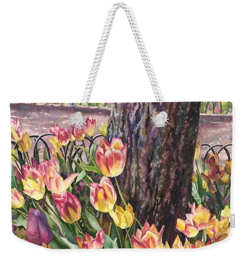 Tulips Painting Weekender Tote Bag featuring the painting Tulips on the Mall by Anne Gifford