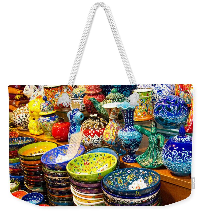 Grand Bazaar Weekender Tote Bag featuring the photograph Turkish Ceramic Pottery 1 by David Smith