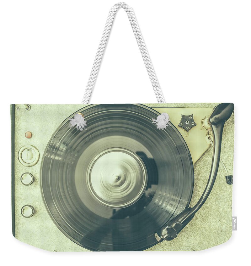 Music Weekender Tote Bag featuring the photograph Turntable by Deimagine