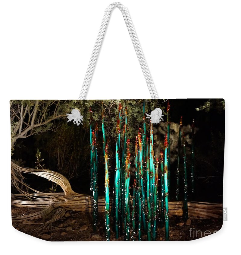  Exhibit Weekender Tote Bag featuring the photograph Turquoise Chihuly Glass by Weir Here And There
