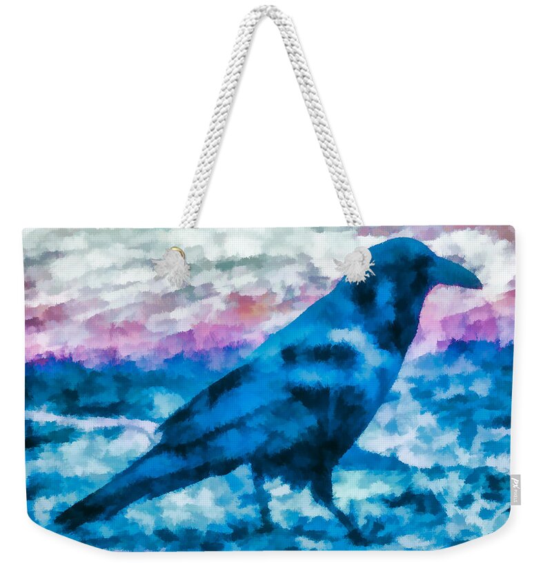 Crow Weekender Tote Bag featuring the mixed media Turquoise Crow by Priya Ghose