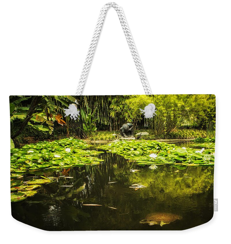 Lily Pond Weekender Tote Bag featuring the photograph Turtle in a Lily Pond by Belinda Greb