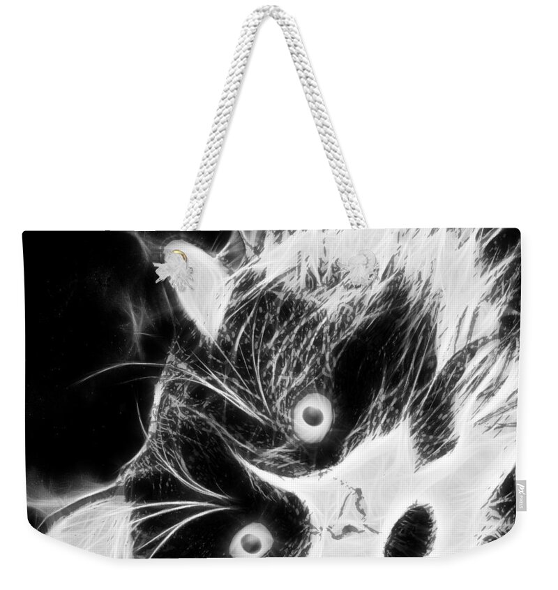 Design Weekender Tote Bag featuring the digital art Tuxedo Cat in Black and White by Marlene Watson