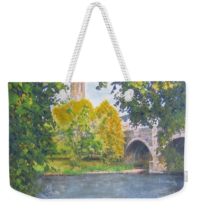 River Tweed Weekender Tote Bag featuring the painting A Place To Pause - Peebles by Richard James Digance