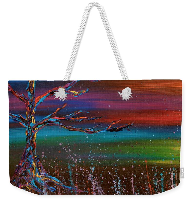 Tree Weekender Tote Bag featuring the painting Twilight Sun by Jacqueline Athmann