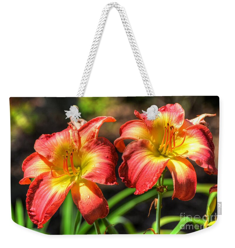 Flowers Weekender Tote Bag featuring the photograph Twin Lilies by Kathy Baccari