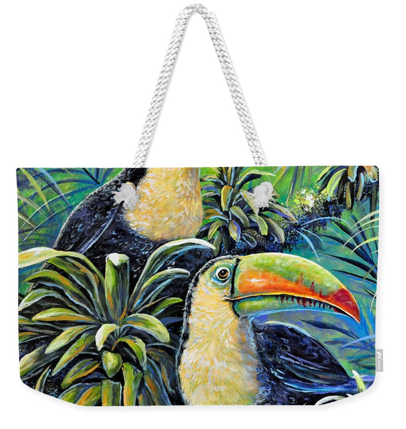 Toucan Weekender Tote Bag featuring the painting Two Can Sing by Gail Butler