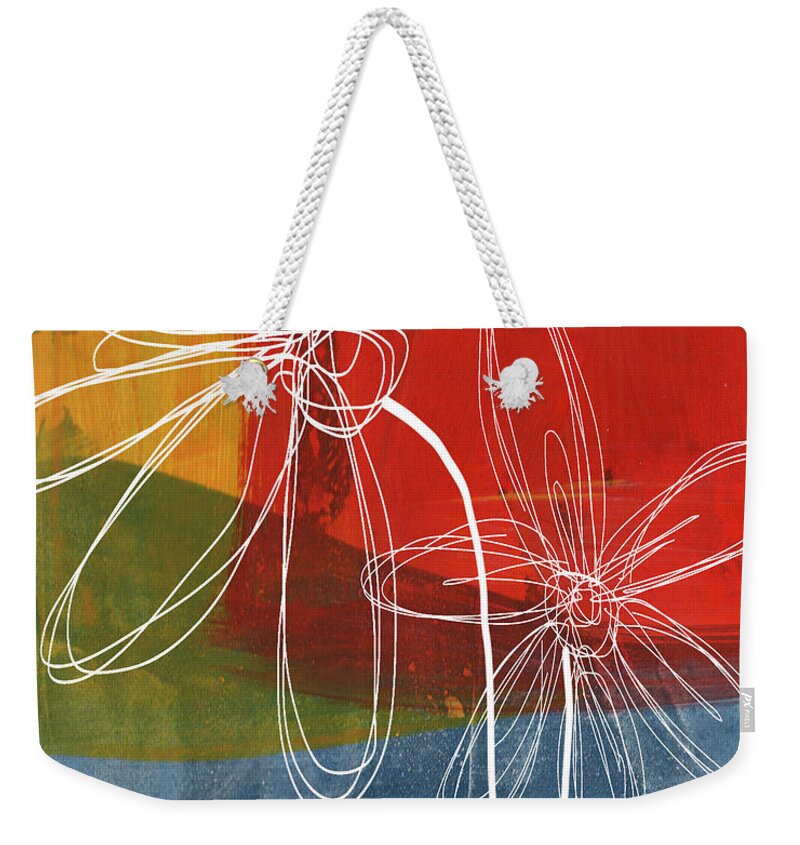 Abstract Weekender Tote Bag featuring the painting Two Flowers by Linda Woods