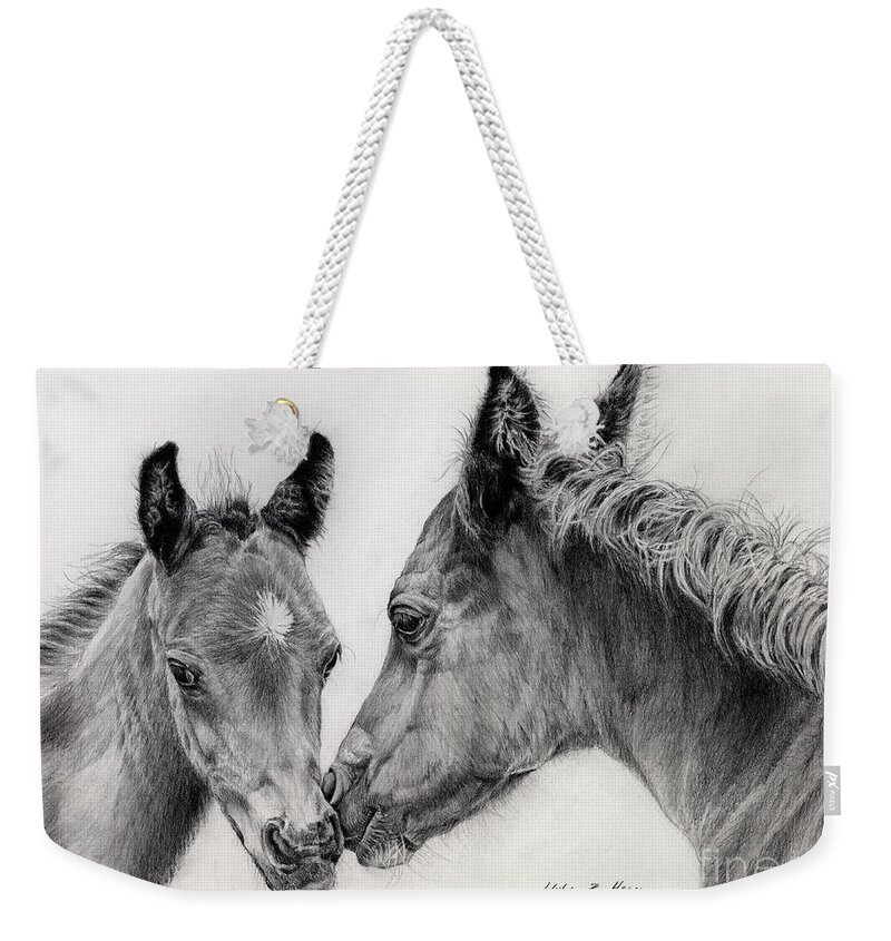 Arab Foal Weekender Tote Bag featuring the drawing Two Foals by Hailey E Herrera