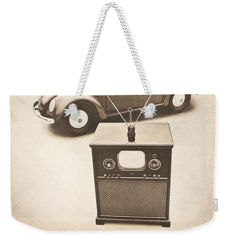 Vw Beetle Weekender Tote Bag featuring the digital art Two ridiculous gimmicks of the 1940s by Georgia Clare