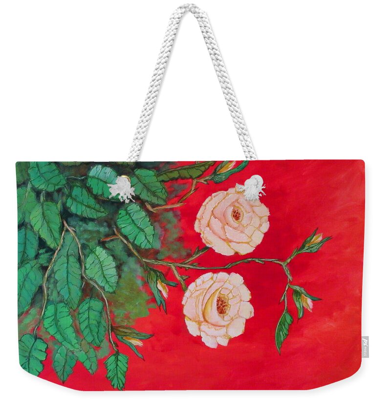 Art Weekender Tote Bag featuring the painting Two Roses by Ashley Goforth