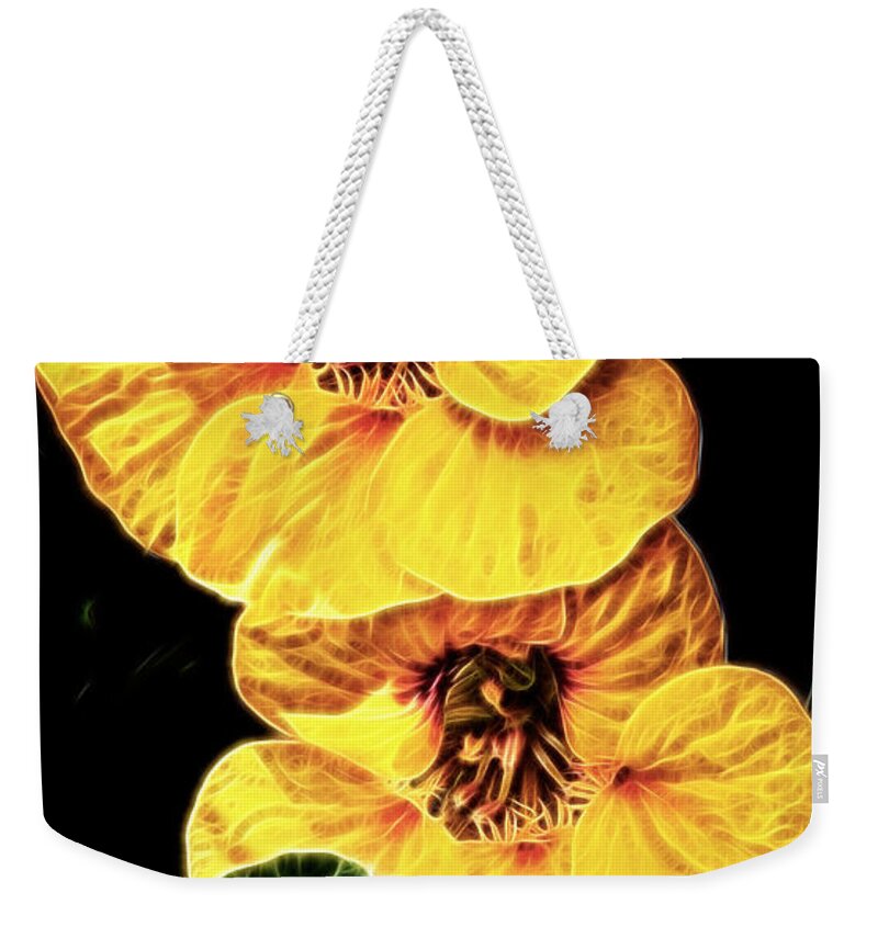 Nasturtium Weekender Tote Bag featuring the photograph Two Shy Sisters fractal by Weston Westmoreland
