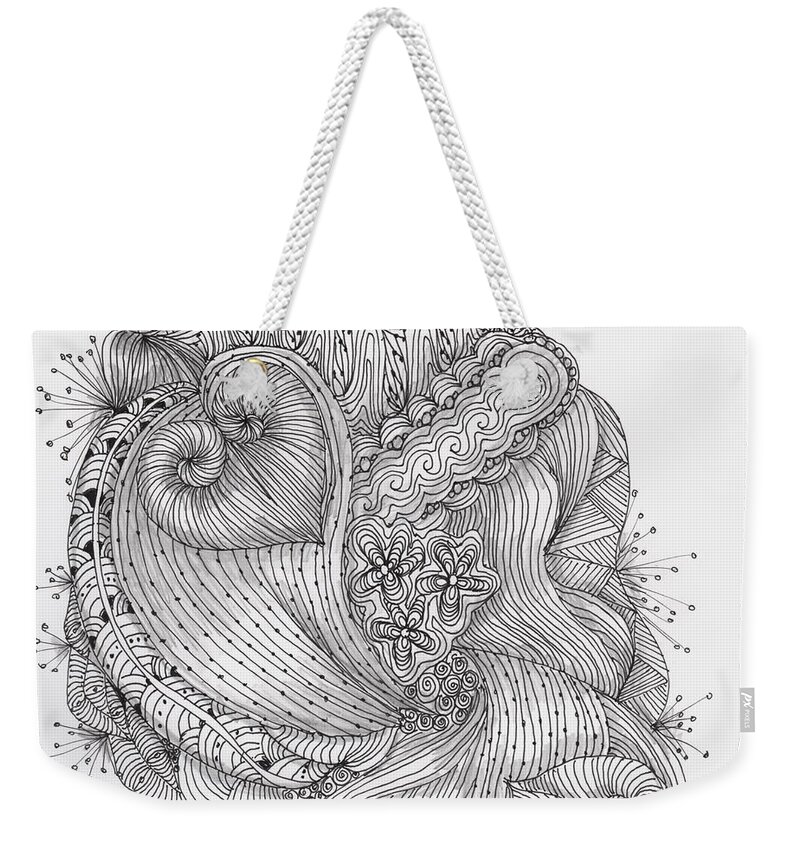 Tangle Weekender Tote Bag featuring the drawing Two Tangled Hearts by Quwatha Valentine