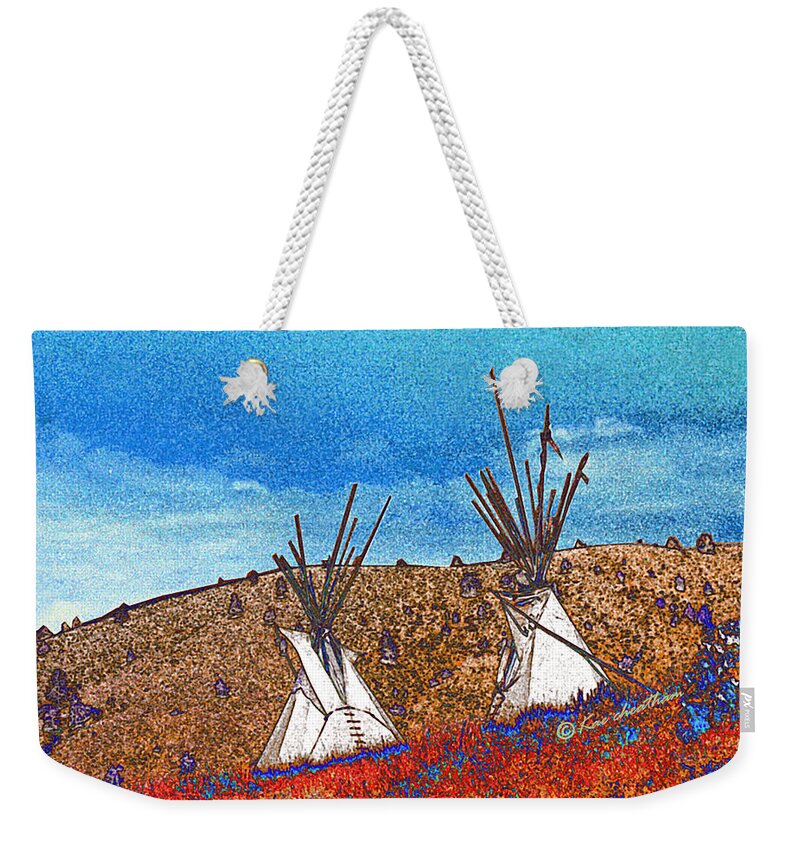 American Indian Weekender Tote Bag featuring the photograph Two Teepees by Kae Cheatham