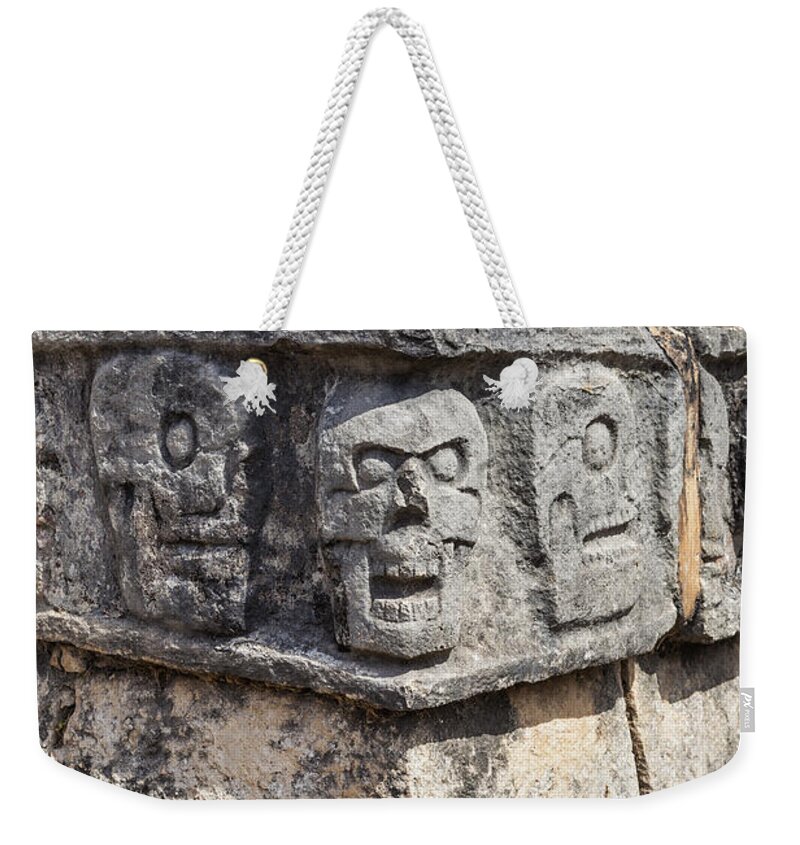 Art And Craft Weekender Tote Bag featuring the photograph Tzompantli or Platform of the skulls at Chichen Itza by Bryan Mullennix