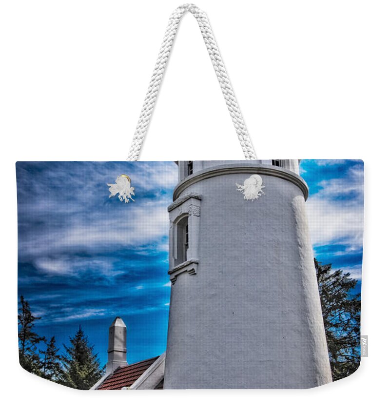 Oregon Weekender Tote Bag featuring the photograph Umpqua Lighthouse by Timothy Hacker