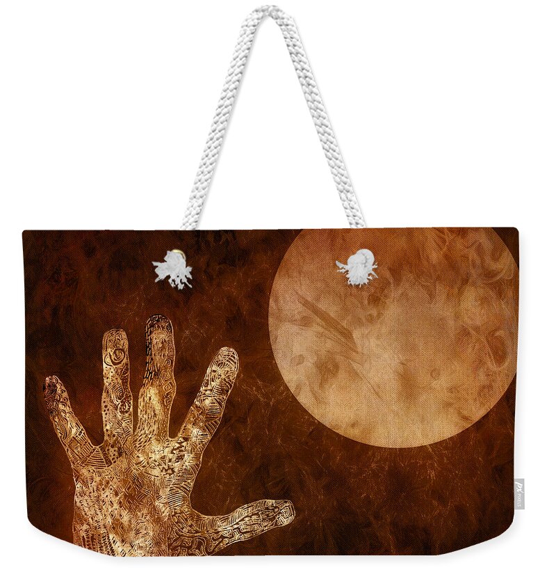 Abstract Weekender Tote Bag featuring the mixed media Under a Copper Moon by Jo-Anne Gazo-McKim