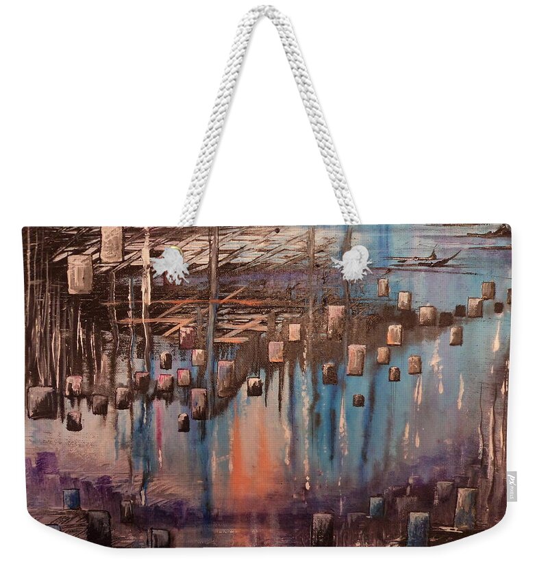 Abstract Weekender Tote Bag featuring the painting Under Construction by Krystyna Spink