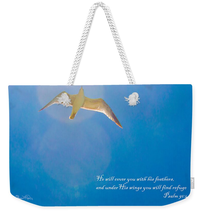 susan Molnar Weekender Tote Bag featuring the photograph Under His Wings by Susan Molnar