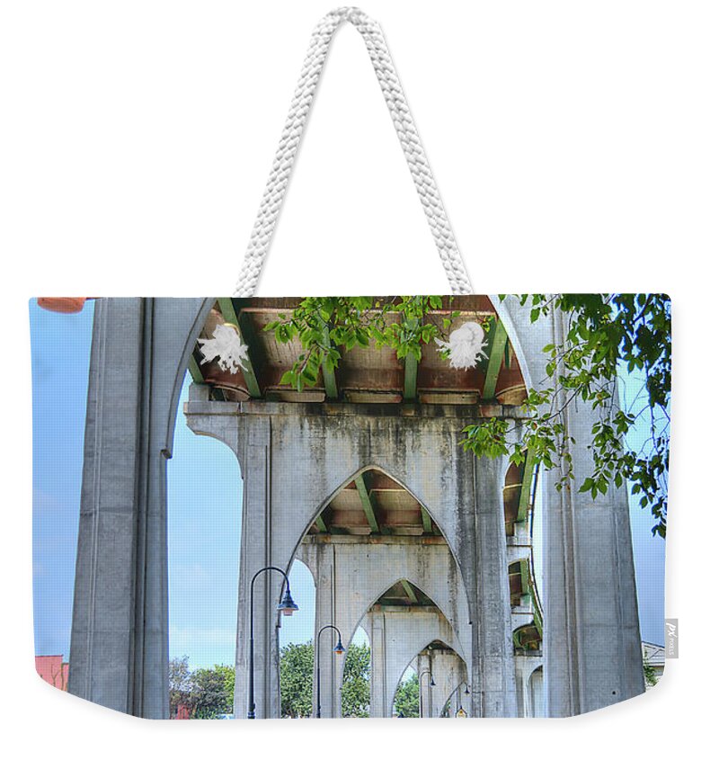 Bridge Weekender Tote Bag featuring the photograph Under The Bridge by Kathy Baccari