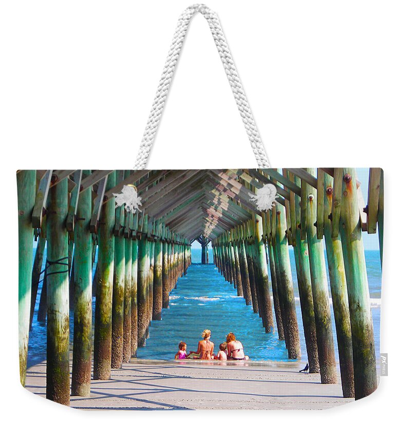 Beach Weekender Tote Bag featuring the photograph Under the Dock by Jan Marvin by Jan Marvin