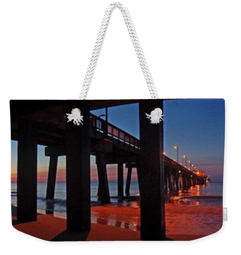 Palm Weekender Tote Bag featuring the digital art Under The Gulf State Pier by Michael Thomas