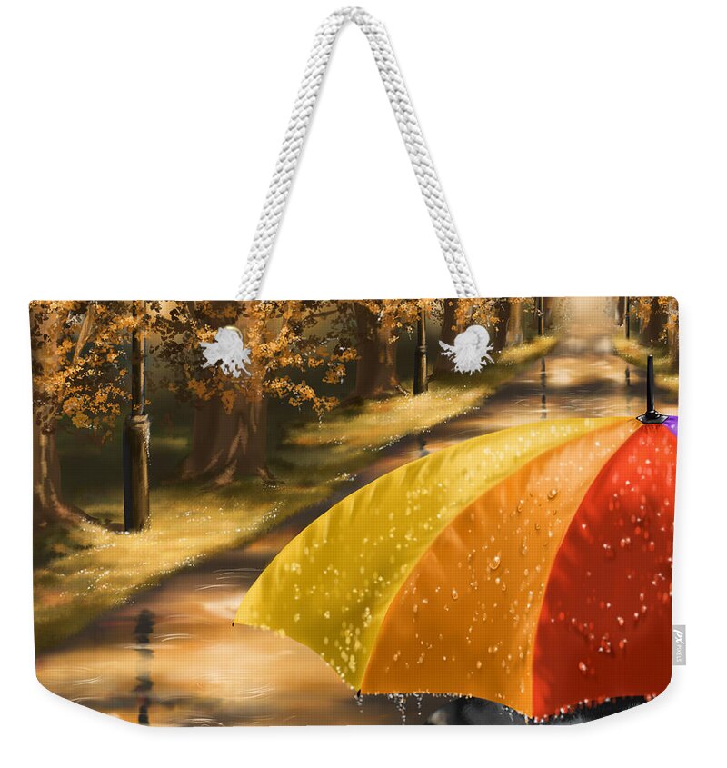 Rain Weekender Tote Bag featuring the painting Under the rain by Veronica Minozzi
