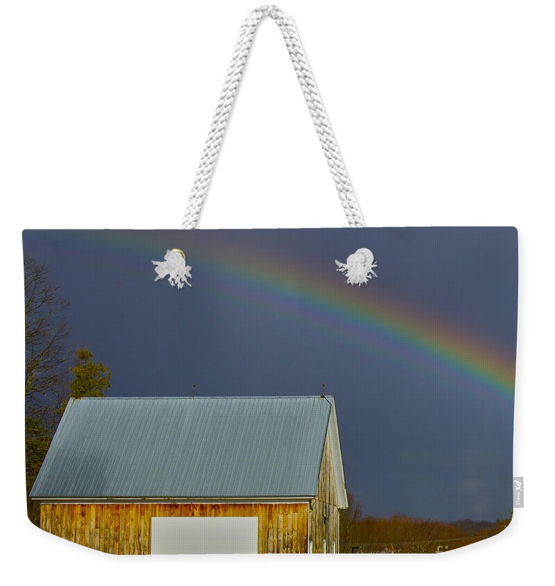 Rainbow; Hebron Weekender Tote Bag featuring the photograph Under the Rainbow by Alice Mainville