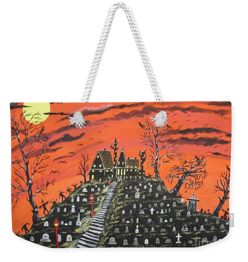Mortician Weekender Tote Bag featuring the painting Undertaker's House At Halloween. by Jeffrey Koss