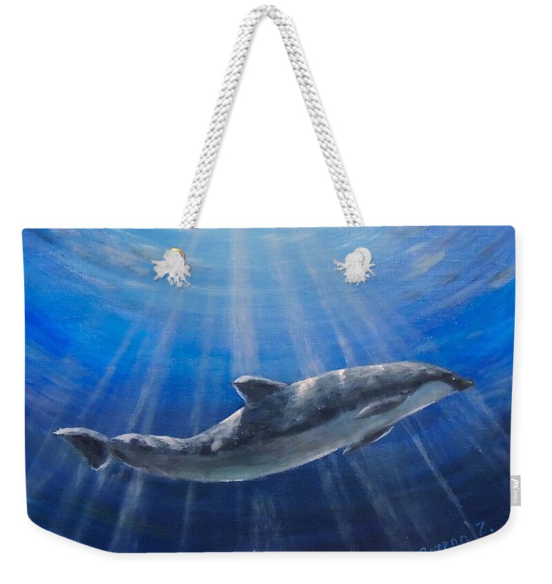 Whale Weekender Tote Bag featuring the painting Underwater by Bozena Zajaczkowska