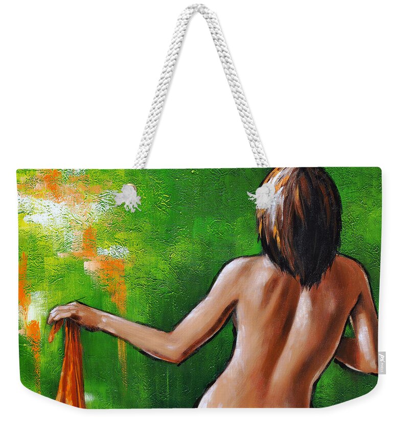 Nude Weekender Tote Bag featuring the painting Undressed by Glenn Pollard
