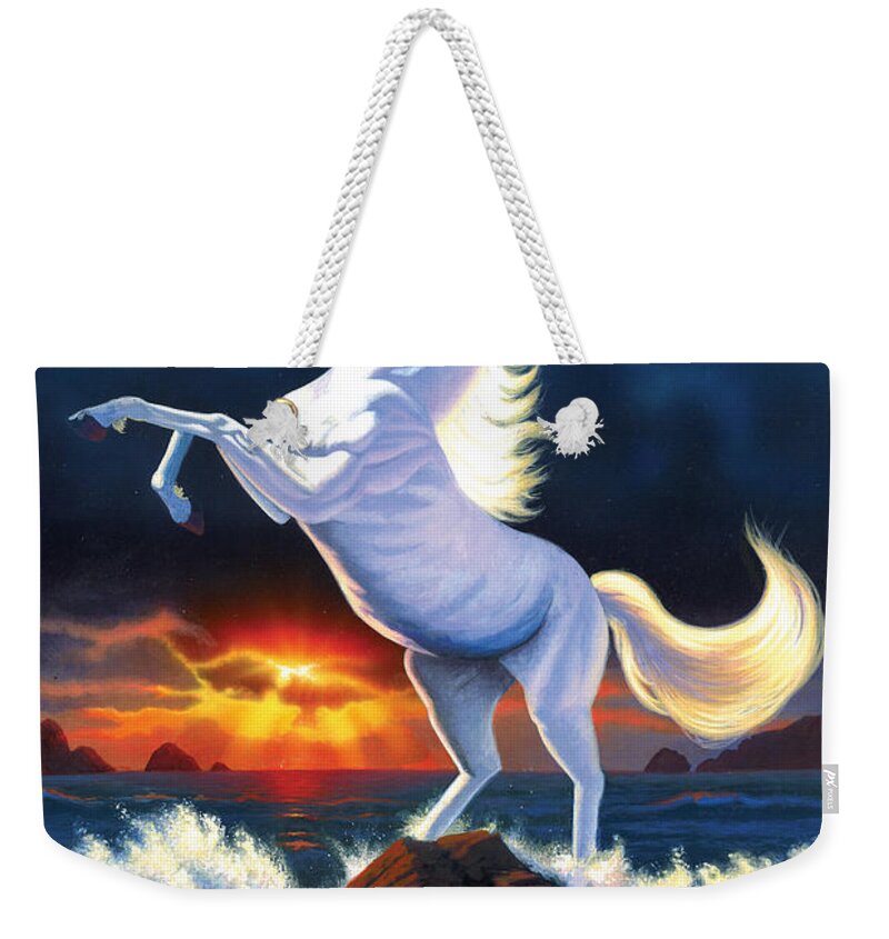 Animal Weekender Tote Bag featuring the photograph Unicorn Raging Sea by MGL Meiklejohn Graphics Licensing