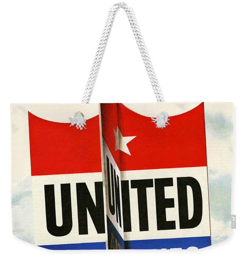 United Airlines Weekender Tote Bag featuring the digital art United Airlines by Georgia Fowler
