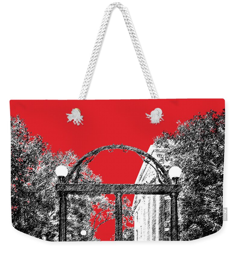 University Weekender Tote Bag featuring the digital art University of Georgia - Georgia Arch - Red by DB Artist
