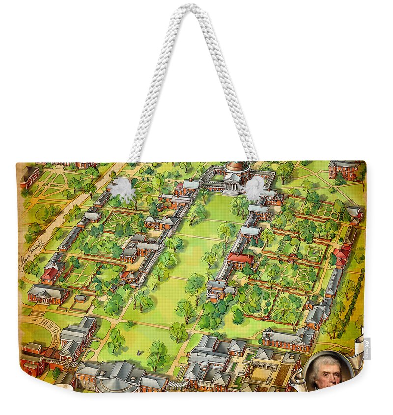 University Of Virginia Weekender Tote Bag featuring the painting University of Virginia Academical Village with scroll by Maria Rabinky