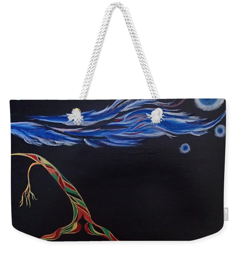 Blue Weekender Tote Bag featuring the painting Unknown by Robert Nickologianis