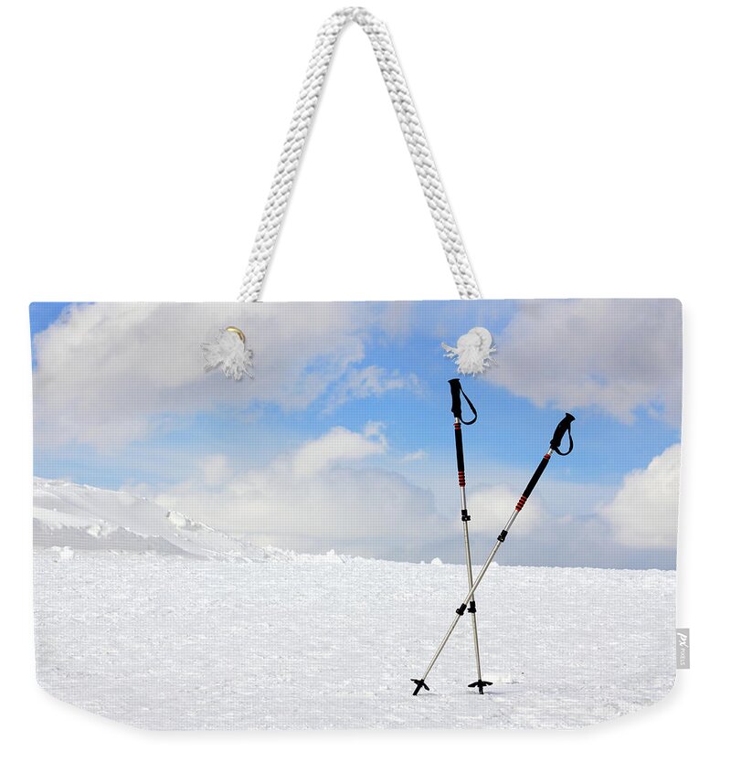 Ski Pole Weekender Tote Bag featuring the photograph Up To The Mountains by Thanks For Viewing